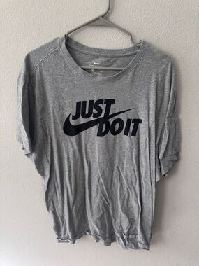Nike Gray Crewneck Tee with Black 'Just Do It' Logo